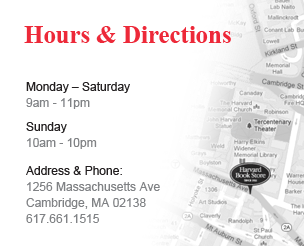Hours & Directions: Mon-Sat (9am-11pm), Sun (10am-10pm), Address & Phone: 1256 Mass Ave, Cambridge, MA 02138, 617.661.1515